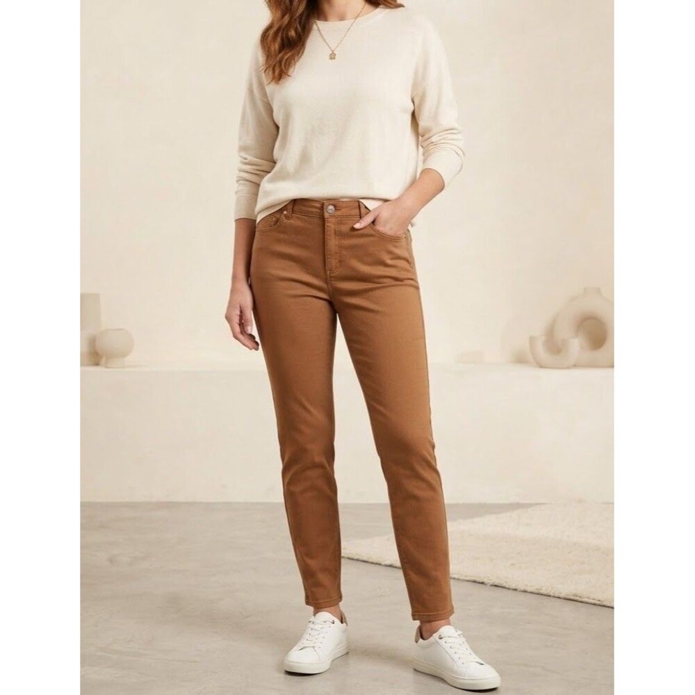 J.Jill Denim Womens 12 Regular Brown Caramel Slim Ankle Pants Stretch Stretch